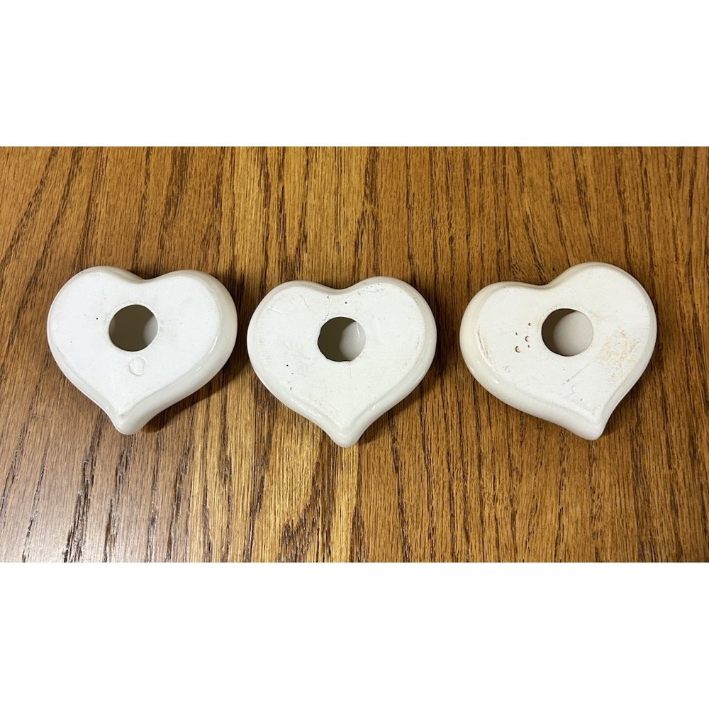 Set of 3 vintage 1216-BL Ceramic Floral Puffy‎ Hearts Home Interior / Homco - Picture 3 of 5